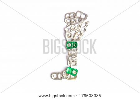 Concept ring pull aluminum cans for make artificial legs isolated on white background