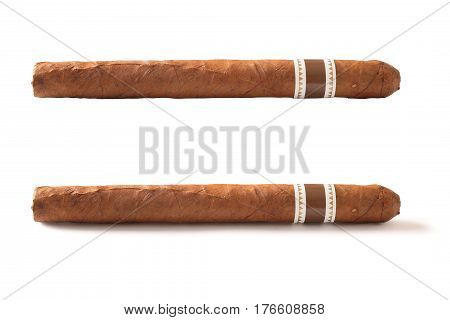 The same cuban cigar closeup with shadow and isolated over white background