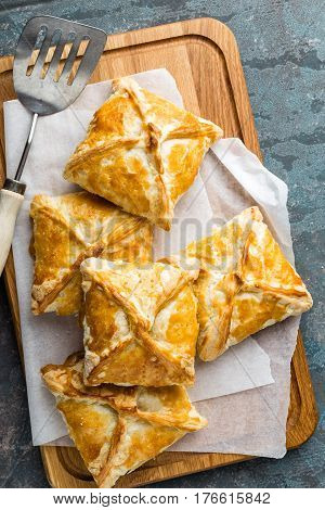 Crunchy puff pastry pies homemade baking top view