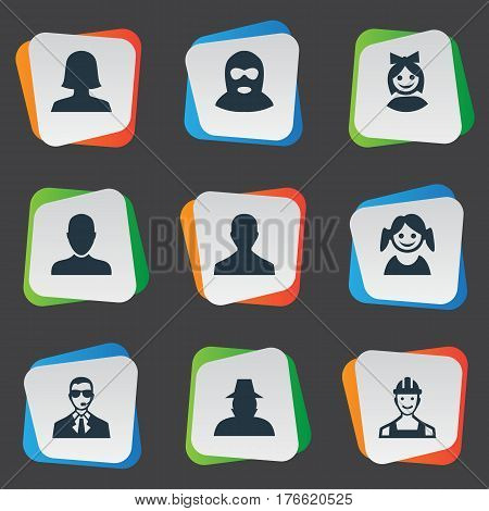 Vector Illustration Set Of Simple Avatar Icons. Elements Little Girl, Agent, Job Man And Other Synonyms Proletarian, Profile And Face.