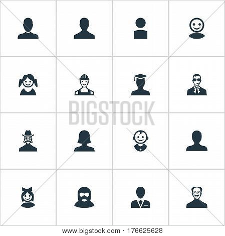 Vector Illustration Set Of Simple Avatar Icons. Elements Whiskers Man, Insider, Proletarian And Other Synonyms Young, Man And Member.