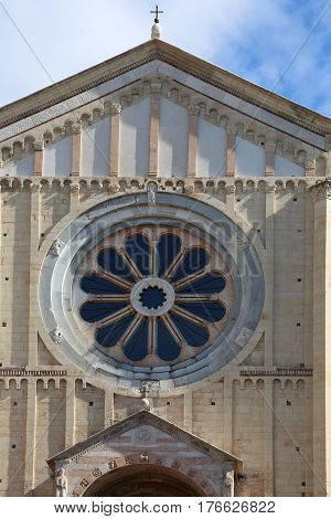 Rose Window Of The Basilica Of San Zeno In Verona Italy With The