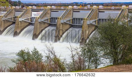 Weirs Releasing Water To Prevent Flooding Upstream