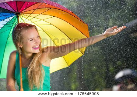 Girl With Rainbow Umbrella