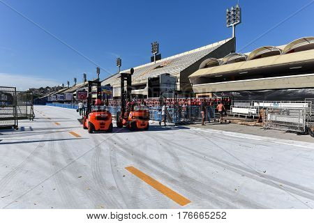 Rio de Janeiro, Brazil - February 15, 2017: Marques de Sapucai Sambadrome is getting ready for the carnival party.