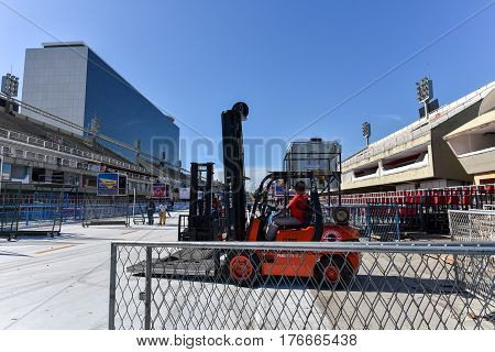 Rio de Janeiro, Brazil - February 15, 2017: Marques de Sapucai Sambadrome is getting ready for the carnival party.