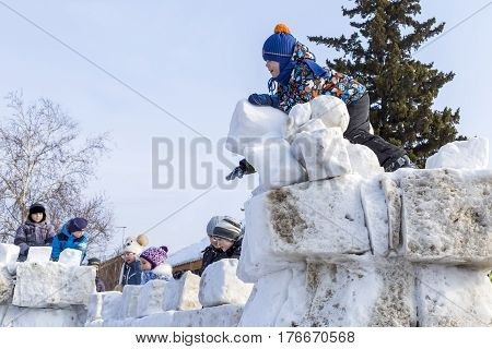 Berdsk Novosibirsk oblast Siberia Russia - February 26 2017: Russian holiday of Maslenitsa national street festivities at the Church