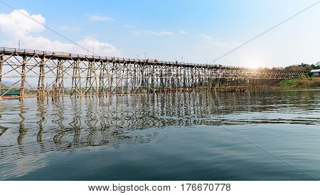 old an long wooden bridge at SangklaburiKanchanaburi province Thailand