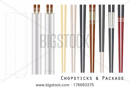 real chopstick with package on a white background