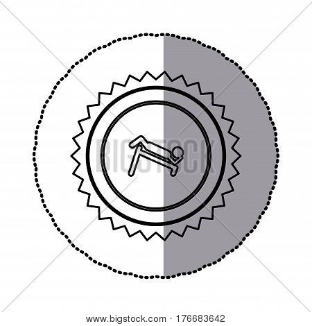 sticker of monochrome circular frame with contour sawtooth of pictogram with abdominal training on inclined bar vector illustration