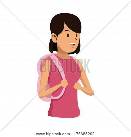 youngwoman with pink shirt cartoon icon over white background. colorful design. vector illustration