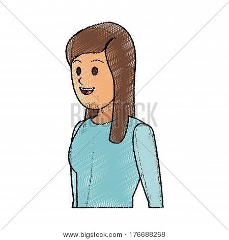 youn woman wearing blue shirt cartoon icon over white background. colorful design. vector illustration