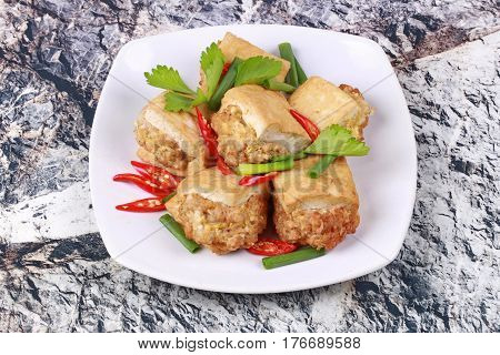 Fried Gold Bar As Spicy Fried Tofu Wrap Minced Pork .