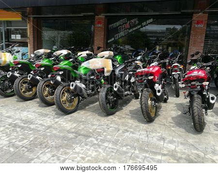 SALAYA, NAKHONPHATHOM, THAILAND-March 17, 2017. New motobikes and motocycles for sale.