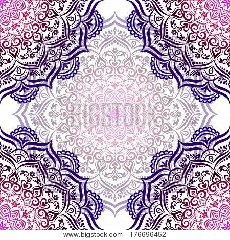 Hand-drawn seamless mandala. Retro pattern can be used for wallpaper, pattern fills, web page background, surface textures - stock vector.