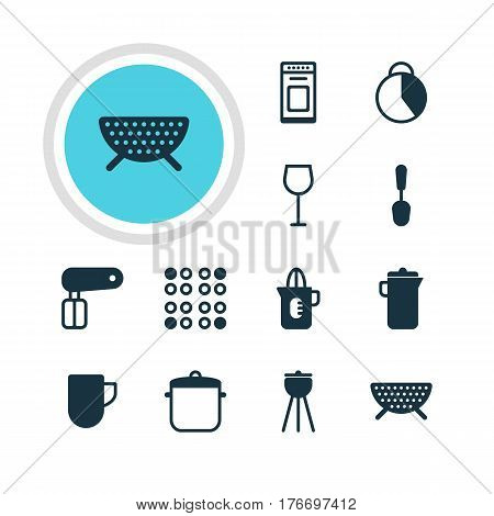 Vector Illustration Of 12 Restaurant Icons. Editable Pack Of Jug, Oven, Timekeeper And Other Elements.