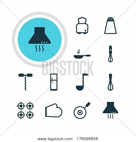 Vector Illustration Of 12 Cooking Icons. Editable Pack Of Extractor Appliance, Handmixer, Wine Opener Elements.
