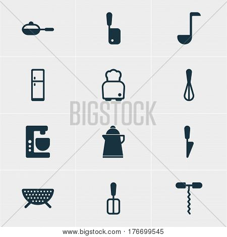 Vector Illustration Of 12 Cooking Icons. Editable Pack Of Wine Opener, Tea, Kitchen Dagger And Other Elements.