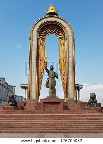 DUSHANBE, TAJIKISTAN-MARCH :Statue of Ismoil Somoni in the centre of city.