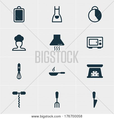 Vector Illustration Of 12 Kitchenware Icons. Editable Pack Of Kitchen Dagger, Handmixer, Extractor Appliance Elements.