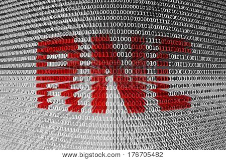 RNC in the form of binary code, 3D illustration