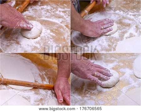 Housewife Preparing Dough For Pie On A Sofra