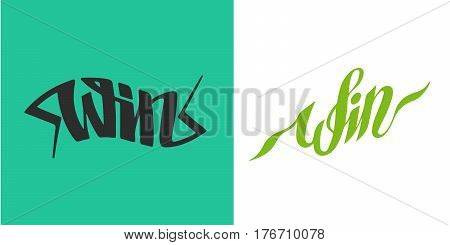 Win text sign test success message contest promotion banner competition and award lucky lottery word modern reward gamble champion vector illustration. Decoration label entry chance element.