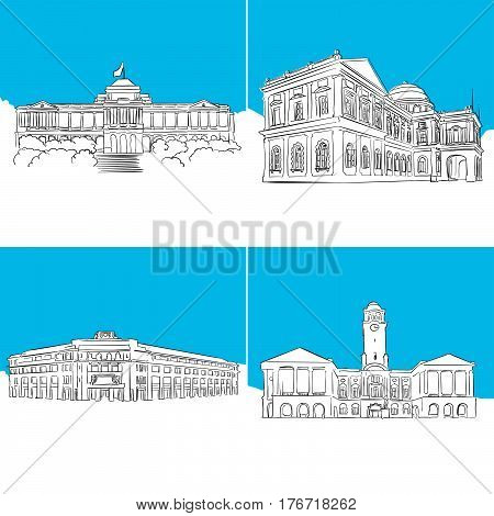 Singapore Public Landmark Vector Sketches