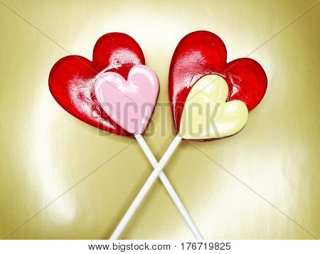hearts red lollipops love concept valentine's day