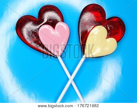 hearts red lollipops love concept valentine's day