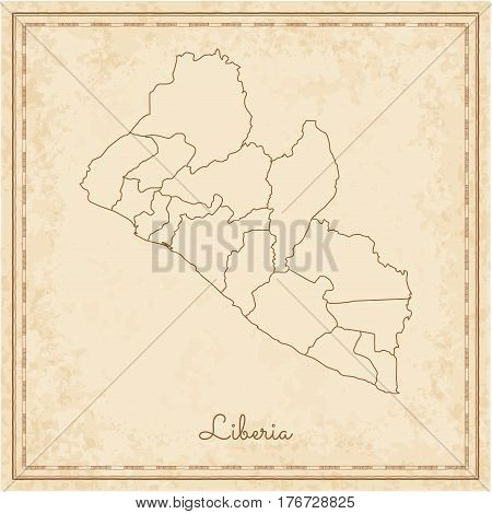Liberia Region Map: Stilyzed Old Pirate Parchment Imitation. Detailed Map Of Liberia Regions. Vector