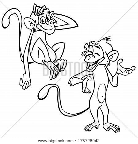 Coloring pages. Animals. Set of cartoon monkey expression. Vector illustration outlined
