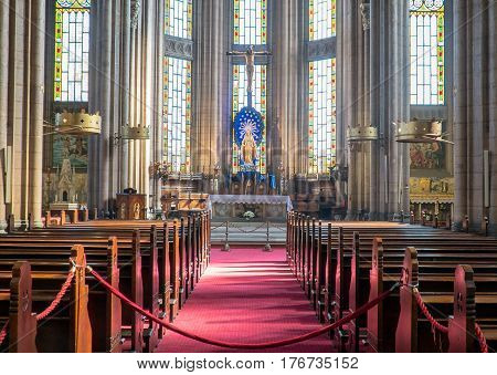 Istanbul, Turkey - February 18, 2017: Inside Saint Antoine church in Taksim, Istanbul