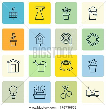 Set Of 16 Agriculture Icons. Includes Birdhouse, Farmhouse, Agrimotor And Other Symbols. Beautiful Design Elements.