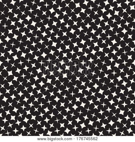 Trendy Texture With Scattered Geometric Shapes.  Inspired by Memphis Design. Abstract Monochrome Background. Vector Seamless Pattern.