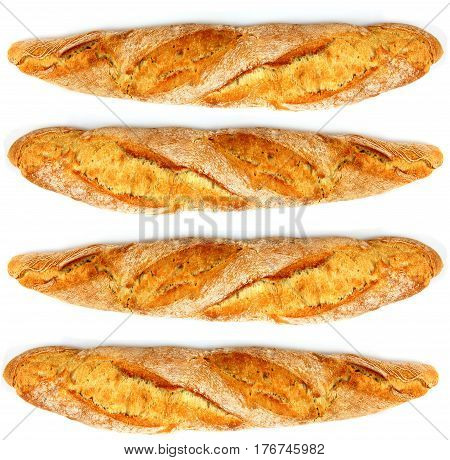 from the owen bread baget on a white background