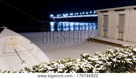 Pier Francavilla al Mare blanketed in snow