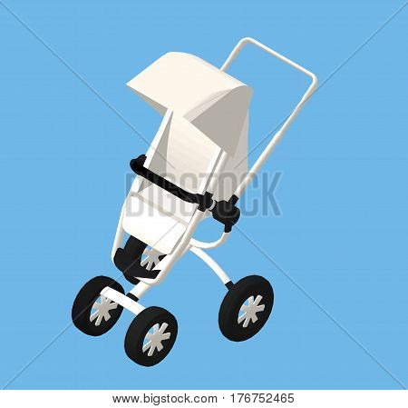 Isometric Modern Baby Carriage. Vector Illustration Isolated.