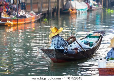 Floating market in the Thailand.