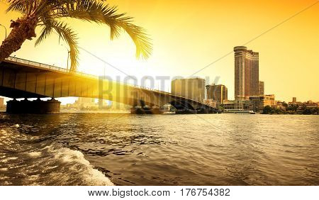 Bridge thropugh Nile in Cairo in the evening