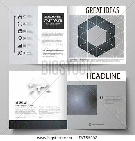 Business templates for square design bi fold brochure, magazine, flyer, booklet or annual report. Leaflet cover, abstract flat layout, easy editable vector. Colorful dark background with abstract lines. Bright color chaotic, random, messy curves. Colourfu