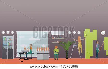 Vector illustration of arts and crafts professionals. Ceramist, house painter and shoemaker design elements in flat style.