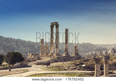 The ruins of the ancient citadel in Amman, Jordan