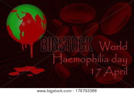 3D.Ilustration.  World Haemophilia day 17 April. Earth globe dripping with blood.