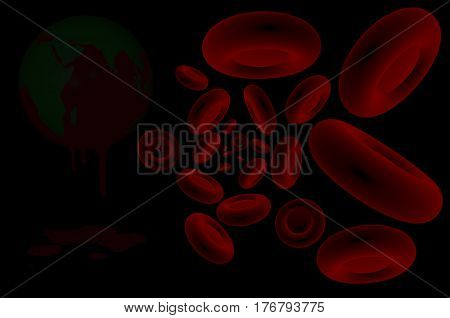 3D.Ilustration.  World Haemophilia day 17 April. Earth globe dripping with blood and blood cells