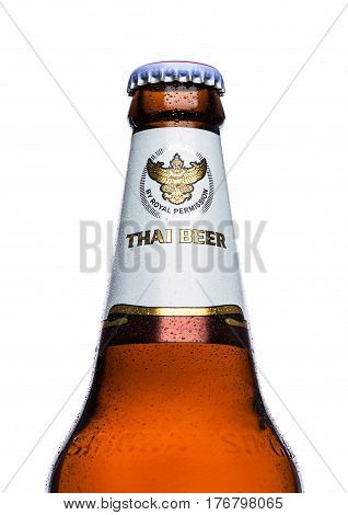 London, Uk - March 15, 2017: Bottle Of Singha Beer , Singha Beer Is Most Popular In Thailand , Rayon