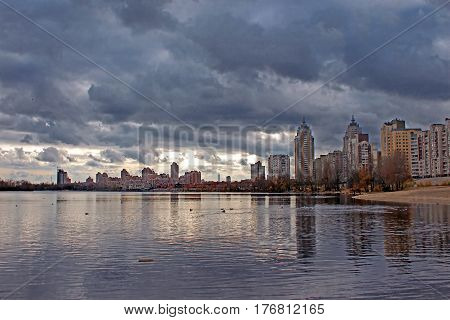 Obolon embankment in the autumn, Kyiv, Ukraine