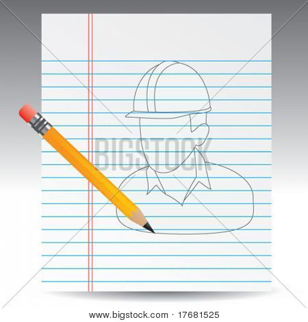 operaio edile disegnato su carta notebook