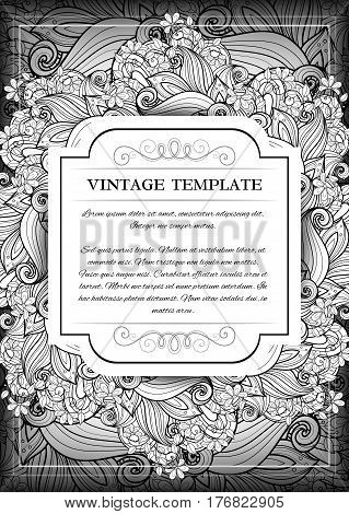 Vector Mohochrome Floral Template With Place For Text