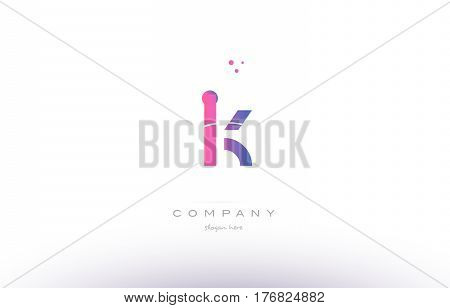 Ik I K  Pink Modern Creative Alphabet Letter Logo Icon Template